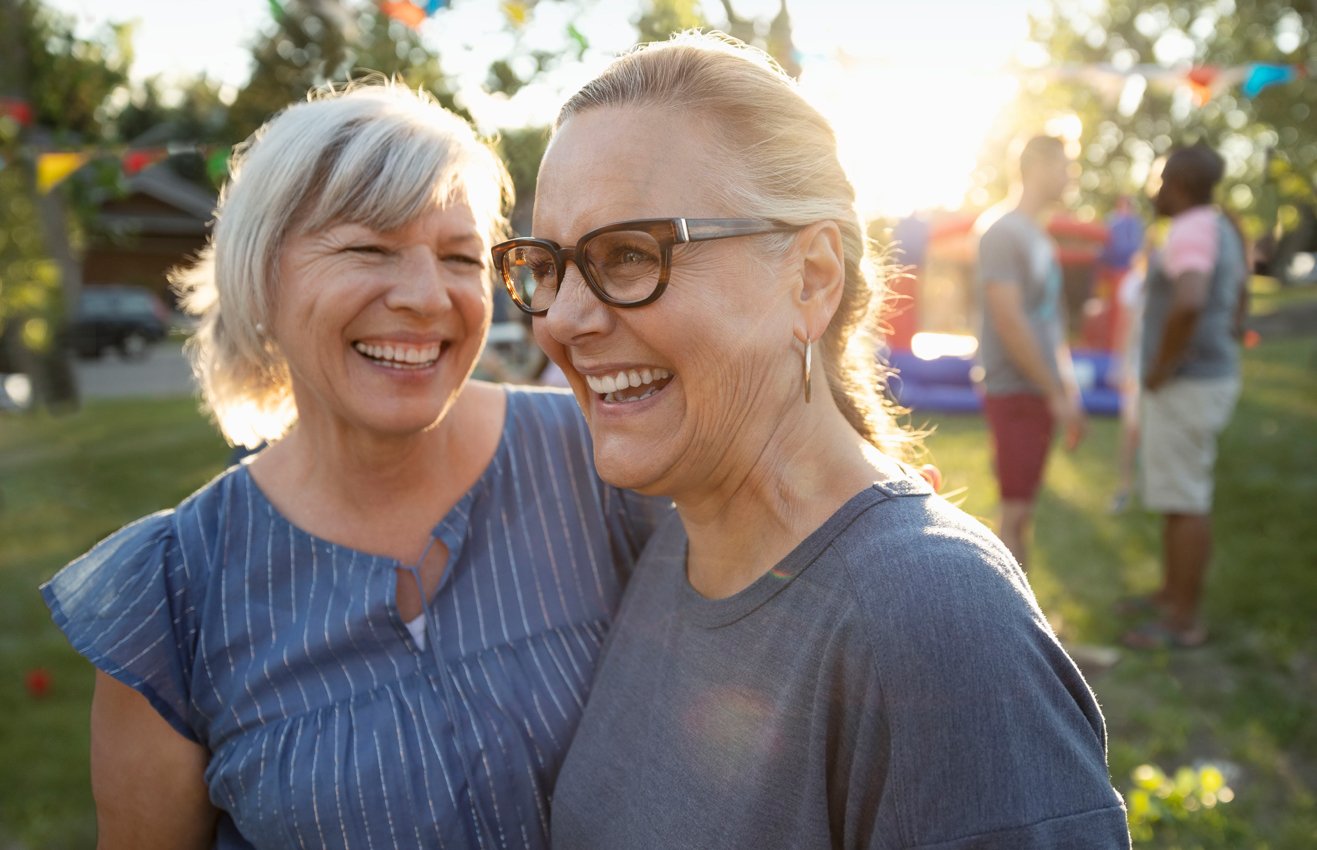 Happy older female friends outside