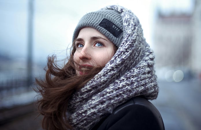 Women outside wrapped up in a beanie and scarf